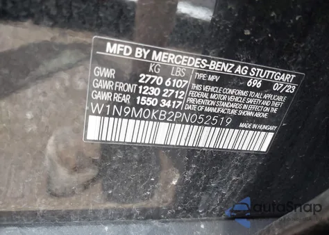 2023 Mercedes-Benz Eqb Eqb 300 из США, поврежденный, VIN W1N9M0KB2PN052519